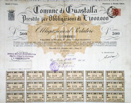 Comune di Guastalla – Prestito per obbligazioni di L. 1.000.000