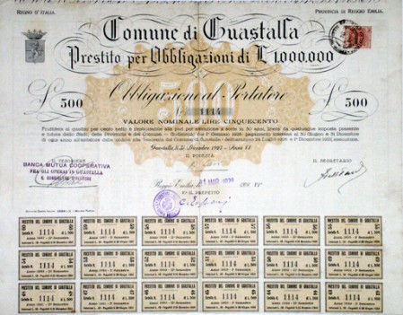 Comune di Guastalla – Prestito per obbligazioni di L. 1.000.000
