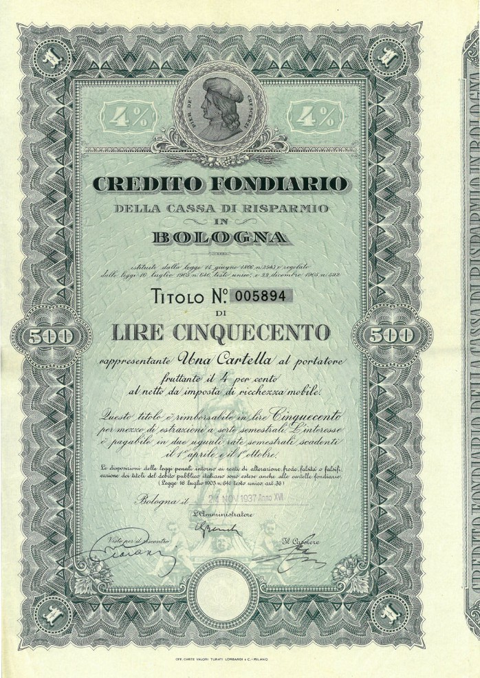 Credito Fondiario della Cassa di Risparmio in Bologna Credito Fondiario della Cassa di Risparmio in Bologna