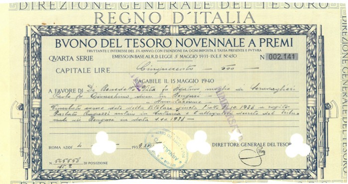 5% Buono del Tesoro novennale a premi 5% Buono del Tesoro novennale a premi