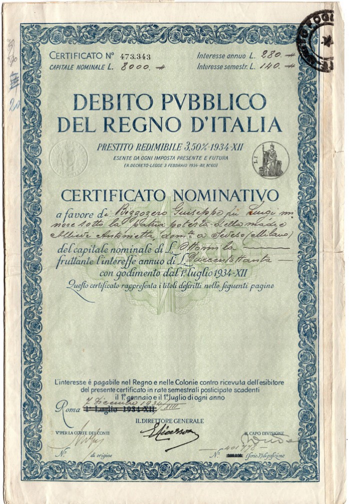 Prestito Redimibile 3,50% - 1934 - XII Prestito Redimibile 3,50% - 1934 - XII
