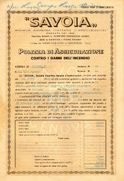 Savoia - Polizza di Assicurazione Contro i Danni dell' Incendio Savoia - Polizza di Assicurazione Contro i Danni dell' Incendio