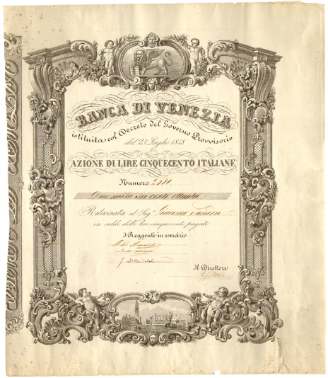 Banca di Venezia - Azione di Lire Cinquecento Italiane Banca di Venezia - Azione di Lire Cinquecento Italiane