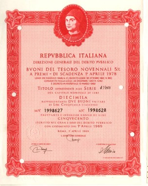 Buoni del Tesoro novennali 5% a premi Buoni del Tesoro novennali 5% a premi