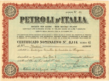 Petroli d’Italia titolo nominativo