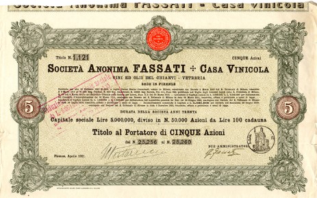 Società Anonima Fassati - Casa Vinicola - Vini ed Olii del Chianti - Vetrerie 